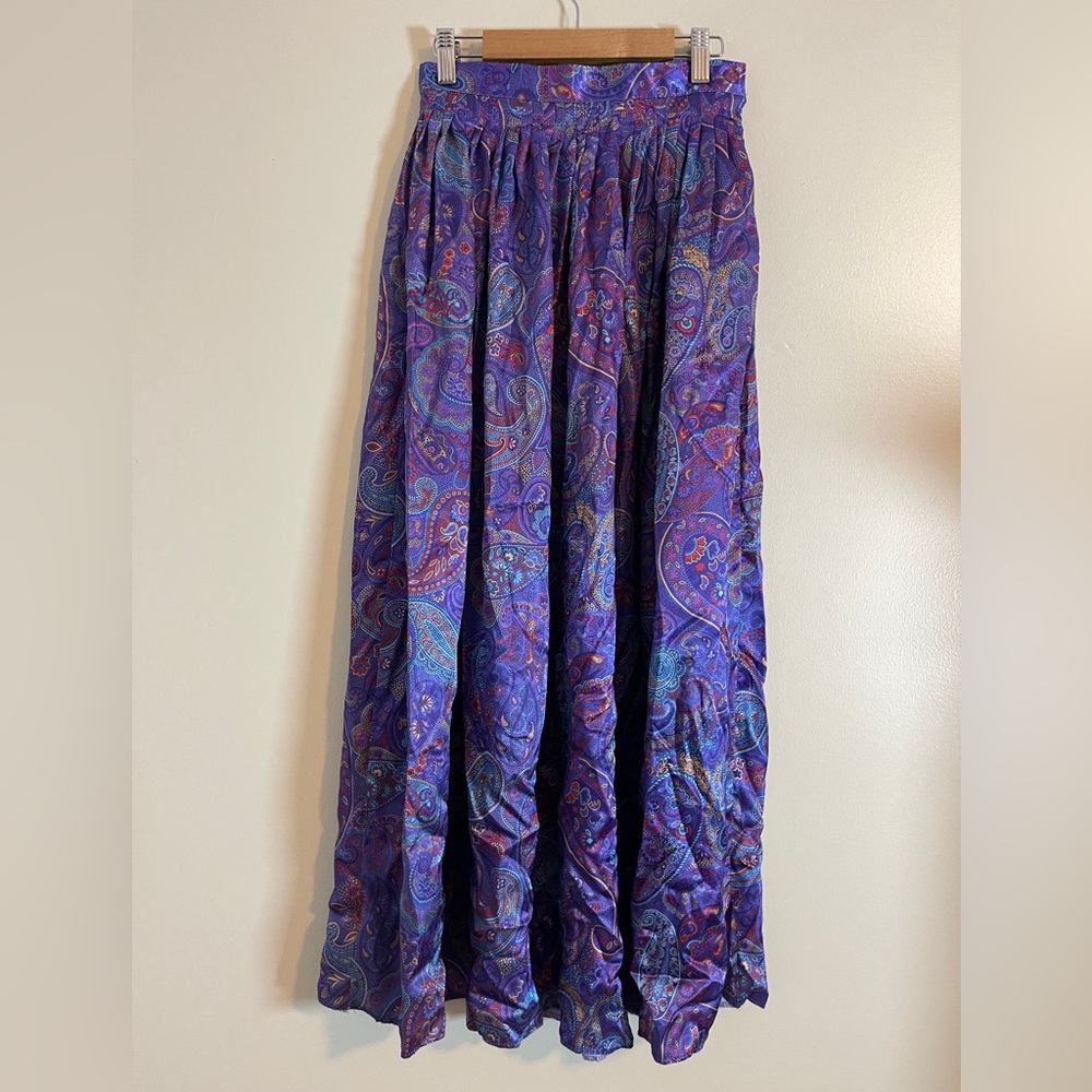 Contemp Maxi Skirt Womens 4 Purple Pleated Paisley Silky Flowy Soft Girl Indie